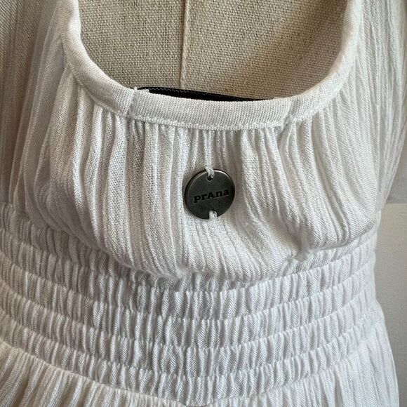 PrAna Fernie Wide Leg Jumpsuit White Size L NWT Lightweight Semi-Sheer Coverup - Picture 9 of 16